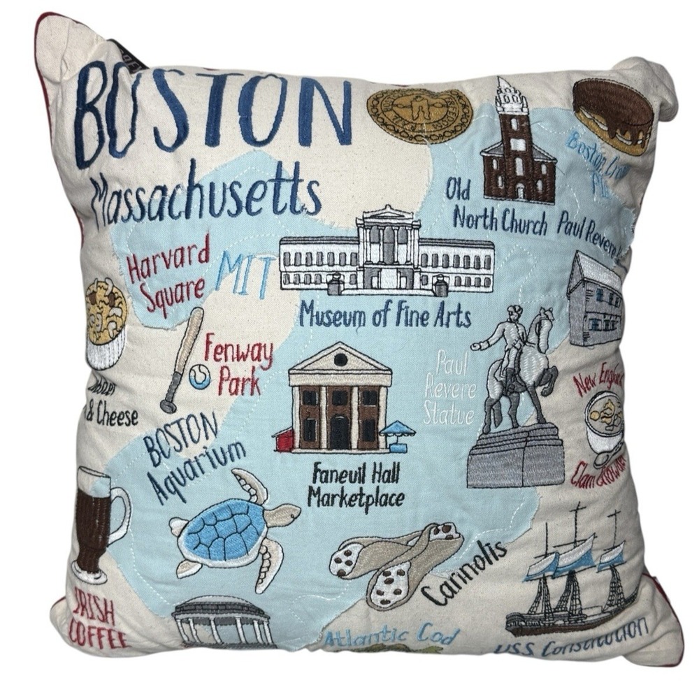 Grey Whale Boston Embroidered Pillow 19" Massachusetts Home Decor NWT - Picture 10 of 10